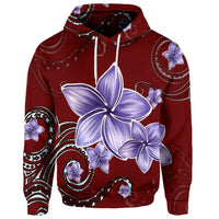 Custom Hawaiian Plumeria Violet Polynesian Red Hoodie - Polynesian Pride