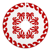 Hawaiian Quilt Pattern Coconut Love Tree Skirt - Red White - AH - Polynesian Pride