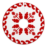Hawaiian Quilt Pattern Flower Sweat Tree Skirt - Red White - AH - Polynesian Pride