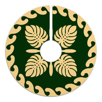 Hawaiian Quilt Pattern Monstera Symbol Polynesian Tree Skirt - Green Beige - AH - Polynesian Pride