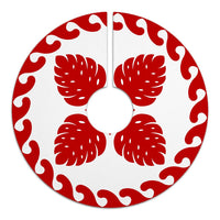 Hawaiian Quilt Pattern Monstera Symmetry Polynesian Tree Skirt - Red White - AH - Polynesian Pride
