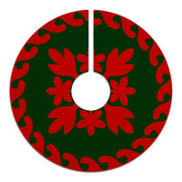 Hawaiian Quilt Pattern Palm Tree And Plumeria Tree Skirt - Red Green - AH - Polynesian Pride