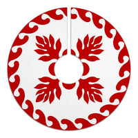 Hawaiian Quilt Pattern Palm Tree Fire Tree Skirt - Red White - AH - Polynesian Pride
