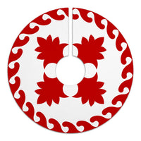 Hawaiian Quilt Pattern Palm Tree Normal Polynesian Tree Skirt - Red White - AH - Polynesian Pride