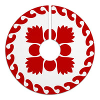 Hawaiian Quilt Pattern Plants And Tropical Flora Tree Skirt - Red White - AH - Polynesian Pride