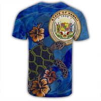 Hawaiian Seal Of Hawaii Hibiscus Ocean Turtle Polynesian T Shirt AH - Polynesian Pride