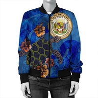 Hawaiian Seal Of Hawaii Hibiscus Ocean Turtle Polynesian Bomber Jacket - AH - Polynesian Pride