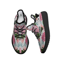 Hawaiian Sneakers YZ Pink Monstera And Green Tropical Leaves White - Polynesian Pride