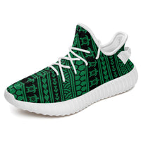 Hawaiian Sneakers YZ Polynesian Tattoo Tribal Green AH White - Polynesian Pride