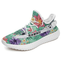 Hawaiian Sneakers YZ Tropical Flower Blossom Cluster Seamless Pattern Tropical Flowers Palm Leaves Plant And Leaf White - Polynesian Pride