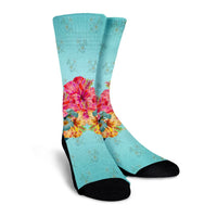 Hawaiian Tropical Strelitzia Hibiscus Plumeria Centre Crew Socks - AH - Polynesian Pride