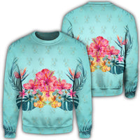 Hawaiian Tropical Strelitzia Hibiscus Plumeria Centre Sweatshirt - AH Unisex Black - Polynesian Pride