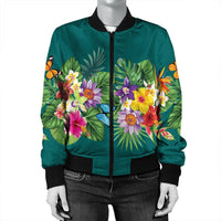 Hawaiian Tropical Strelitzia Plumeria Orchids Hibiscus Polynesian Bomber Jacket - AH - Polynesian Pride