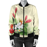 Hawaiian Tropical Wonderful Hibiscus Plumeria Strelitzia Bomber Jacket - AH - Polynesian Pride