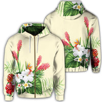 Hawaiian Tropical Wonderful Hibiscus Plumeria Strelitzia Zip Hoodie Unisex Art - Polynesian Pride