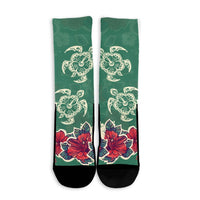 Hawaiian Turtle And Colorful Hibiscus Polynesian Crew Socks - AH - Polynesian Pride