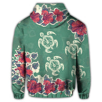 Hawaiian Turtle and Colorful Hibiscus Polynesian Zip Hoodie - Polynesian Pride