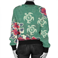 Hawaiian Turtle And Colorful Hibiscus Polynesian Bomber Jacket - AH - Polynesian Pride