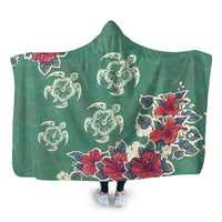 Hawaiian Turtle And Colorful Hibiscus Polynesian Hooded Blanket - AH Hooded Blanket White - Polynesian Pride