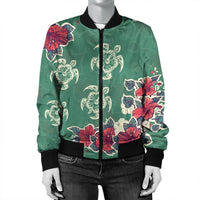 Hawaiian Turtle And Colorful Hibiscus Polynesian Bomber Jacket - AH - Polynesian Pride