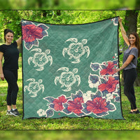 Hawaiian Turtle And Colorful Hibiscus Polynesian Premium Quilts - AH Black - Polynesian Pride