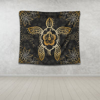 Hawaiian Turtle And Hibiscus Polynesian Tapestry Gold - AH - Polynesian Pride