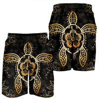 Hawaiian Turtle And Hibiscus Polynesian Men's Shorts Gold - AH - Polynesian Pride