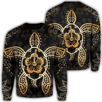 Hawaiian Turtle And Hibiscus Polynesian Sweatshirt Gold - AH Unisex Black - Polynesian Pride