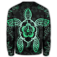 Hawaiian Turtle And Hibiscus Polynesian Sweatshirt Green - AH - Polynesian Pride
