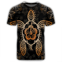 Hawaiian Turtle And Hibiscus Polynesian T Shirt Orange AH - Polynesian Pride