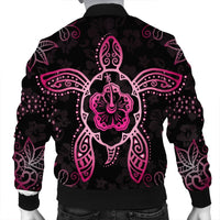 Hawaiian Turtle And Hibiscus Polynesian Bomber Jacket Pink - AH - Polynesian Pride