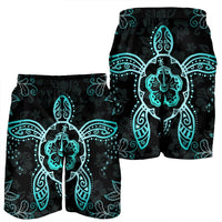 Hawaiian Turtle And Hibiscus Polynesian Men's Shorts Turquoise - AH - Polynesian Pride