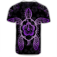 Hawaiian Turtle And Hibiscus Polynesian T Shirt Violet AH - Polynesian Pride
