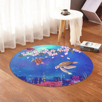 Hawaiian Turtle And Plumeria Pattern Polynesian Round Carpet - AH - Polynesian Pride