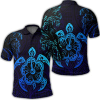 Hawaiian Turtle Hibiscus Coconut Tree Polynesian Polo Shirt Unisex Black - Polynesian Pride