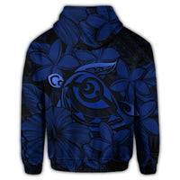 Hawaiian Turtle Hibiscus Plumeria Kanaka Polynesian Zip Hoodie Blue Soft Style - Polynesian Pride