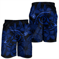 Hawaiian Turtle Hibiscus Plumeria Kanaka Polynesian Men's Shorts Blue - Soft Style - AH - Polynesian Pride