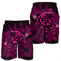 Hawaiian Turtle Hibiscus Plumeria Kanaka Polynesian Men's Shorts Pink - Soft Style - AH - Polynesian Pride