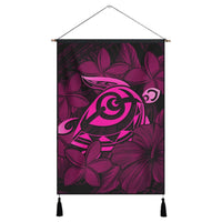 Hawaiian Turtle Hibiscus Plumeria Kanaka Polynesian Hanging Poster Pink - Soft Style - AH Hanging Poster Cotton And Linen - Polynesian Pride