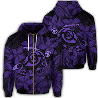 Hawaiian Turtle Hibiscus Plumeria Kanaka Polynesian Zip Hoodie Purple Soft Style Unisex Art - Polynesian Pride