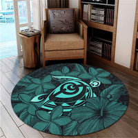 Hawaiian Turtle Hibiscus Plumeria Kanaka Polynesian Round Carpet Turquoise - Soft Style - AH - Polynesian Pride