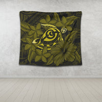 Hawaiian Turtle Hibiscus Plumeria Kanaka Polynesian Tapestry Yellow - Soft Style - AH - Polynesian Pride