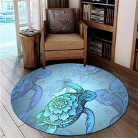 Hawaiian Turtle In The Sea Bubble Polynesian Round Carpet - AH - Polynesian Pride