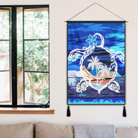 Hawaiian Turtle Plumeria Coconut Tree Polynesian Hanging Poster Blue - AH - Polynesian Pride