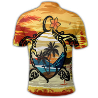 Hawaiian Turtle Plumeria Coconut Tree Polynesian Polo Shirt Gold - Polynesian Pride
