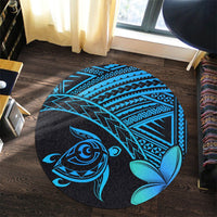 Hawaiian Turtle Plumeria Kakau Polynesian Quilt Round Carpet Blue AH - Polynesian Pride