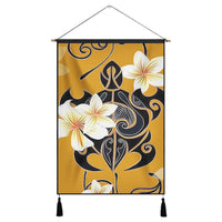 Hawaiian Turtle Plumeria Polynesian Hanging Poster Yellow - AH Hanging Poster Cotton And Linen - Polynesian Pride