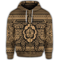 Hawaiian Turtle Polyensian Tribal Zip Hoodie Gold - Polynesian Pride