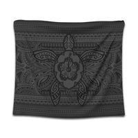 Hawaiian Turtle Polynesian Tribal Tapestry Gray AH Wall Tapestry Black - Polynesian Pride