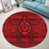 Hawaiian Turtle Polynesian Tribal Round Carpet Red AH - Polynesian Pride